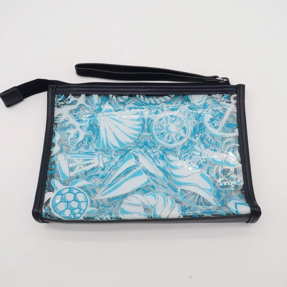 Vera Bradley Clear Beach Womens Wristlet Wallet Blue Sea Shells Distinctive - Picture 2 of 7